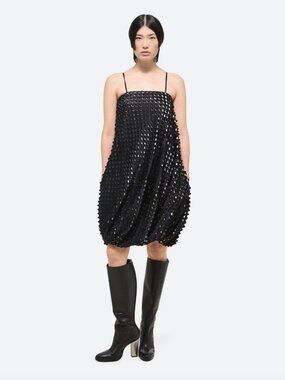 Helmut Lang Women's Black Hole Punch Bubble Hem Dress Size 12 New With Tags NWT